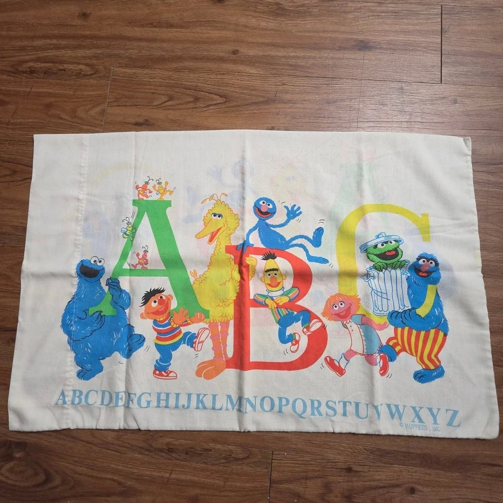 Vintage Sesame Street Muppets ABC Pillowcase Big Bird Cookie Monster Kidcore